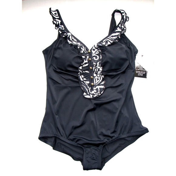 Maxine of Hollywood Swim Maxine Ruffle Front Girl Leg One Piece